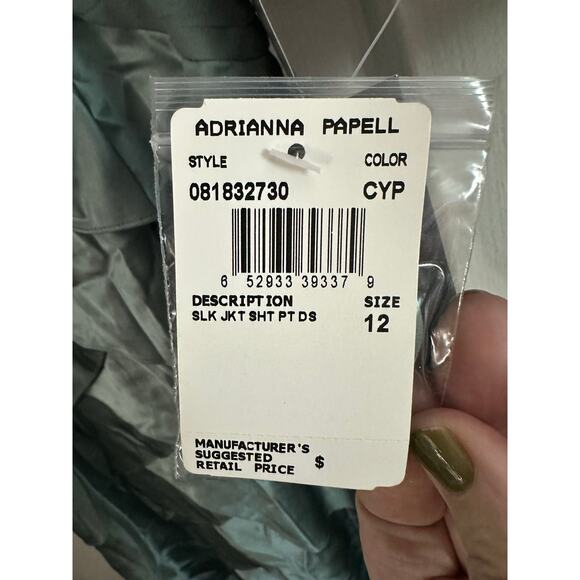 ADRIANNA PAPELL Shutter Pleat Dress Bolero Jacket Silk Sea Glass Green Sz 12 NWT - Picture 9 of 10